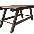 Wooden Outdoor Table With Slatted Top And Crossed Legs For Garden Use
