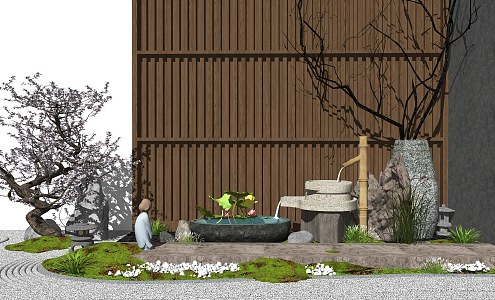 New Chinese Landscape Sick Courtyard Landscape Sick Falling Landscape 3d model