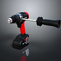 Cordless Power Drill With Red And Black Design Side Handle And Battery Pack 3d model