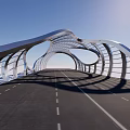Modern Curved Bridge With Streamlined Arch Structure And Metal Frame Under Clear Blue Sky 3d model