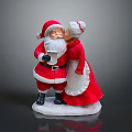 Santa Claus and Mrs Claus Decorative Figurine Kissing With Scroll Traditional Red Outfits Snowy Base