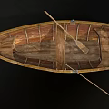 Vintage Wooden Boat With Natural Wood Grain Traditional Oar And Wooden Seat
