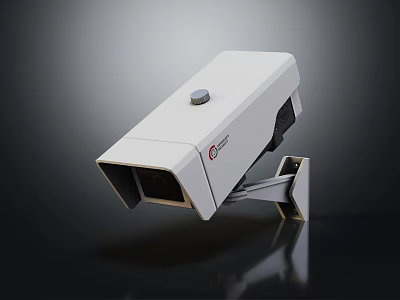 White Projection Surveillance Camera With Dual Lens And Mounting Bracket For Security Use 3d model
