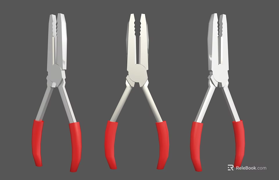 High Quality Hardware Tools Three Pliers With Red Handles For Home Repair 3d model 