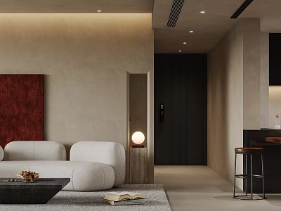 Modern Living Dining Room Interior With Beige Walls White Sofa And Coffee Table 3d model