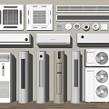 Various Types of Air Conditioners and Fans Including Ceiling Wall and Standing Units
