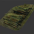 Natural Wood Logs Stacked On Rustic Stone Base With Green Moss Accents