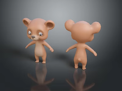 Cute 3D Bear Model Displaying Front And Back Angles On Dark Surface 3d model
