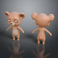 Cute 3D Bear Model Displaying Front And Back Angles On Dark Surface 3d model