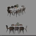 Modern Dining Table Set Featuring Rectangular Round Tables Chairs Decorative Vase And Tableware 3d model