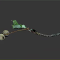 Wood And Stone Art Sculpture With Green Stone Parts And Natural Wooden Branches