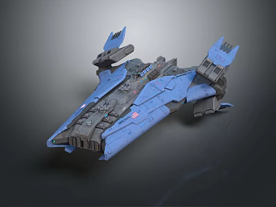 Blue Sci Fi Spaceship Model With Mechanical Details And Futuristic Structure 3d model
