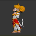 3D Hanuman Character Model With Golden Crown Red Sash White Body And Staff