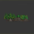 Cartoon Low Poly Forest Scene With Green Trees Brown Rocks And Logs