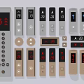 Various Elevator Button Control Panels With Digital Displays And Metallic Finishes