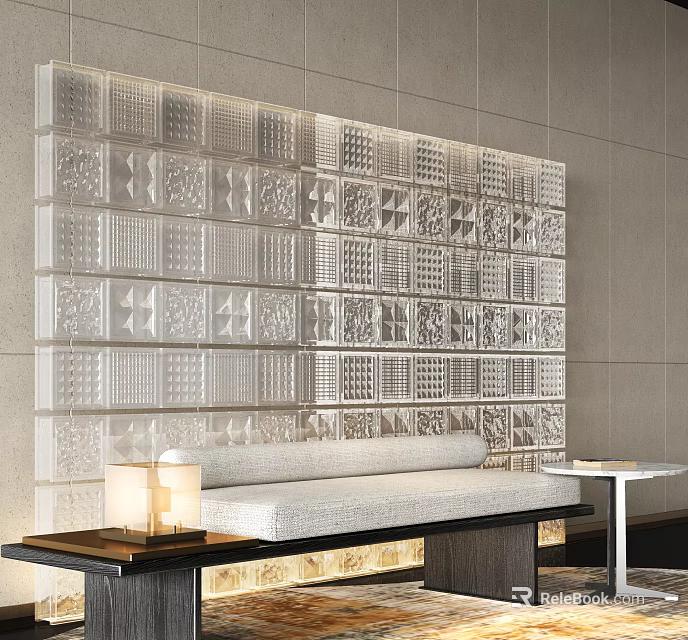 Sleek Modern Stool In Interior Space With Glass Block Wall And Neutral Decor 3d model 