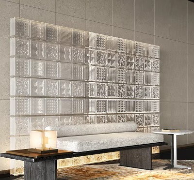 Sleek Modern Stool In Interior Space With Glass Block Wall And Neutral Decor 3d model