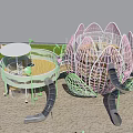 Park Playground with Lotus Shaped Structure and Children's Slides Circular Platform Green Decorative Elements 3d model