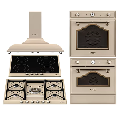 Stylish SMG Kitchen Appliances With Range Hood Electric Cooktop Gas Stove And Ovens 3d model
