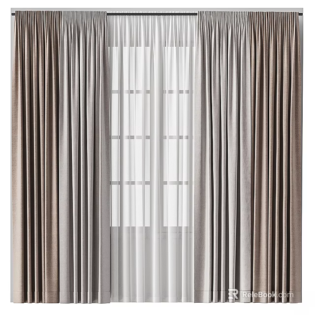 Modern Curtains Design With Double Layer Brown And Light Drape For Home Window Decor 3d model