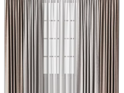Modern Curtains Design With Double Layer Brown And Light Drape For Home Window Decor 3d model
