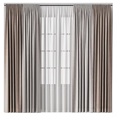 Modern Curtains Design With Double Layer Brown And Light Drape For Home Window Decor 3d model