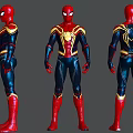 Spider Man Superhero Suit Three Angles Front Side Back View With Red Gold Blue Design 3d model