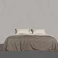 Minimalist Bedroom Interior With Bed White Pillows Light Brown Blanket Neutral Wall And Gray Floor