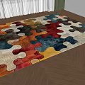 Colorful Square Rug With Puzzle Shaped Pattern On Wooden Floor