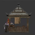 Traditional Chinese Wooden Pavilion With Tiled Roof Red Lanterns And Decorative Paper Umbrella