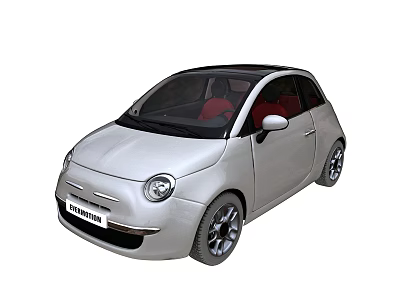Fiat Silver Compact Two Door Car With Black Roof And Red Seats 3d model