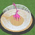 Circular Metal Frame Landscape Seating With Pink Giraffe Sculptures Center Green Grass Wooden Base