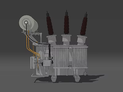 Industrial Power Transformer With Three Insulating Bushings Winding Coils And Control Unit 3d model