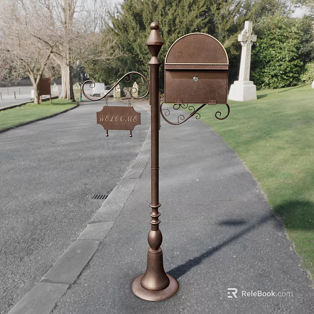 Public Mailbox And Reserve Signpost Along Road With Green Grass And Trees 3d model 