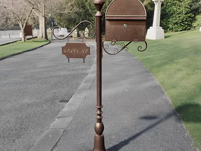 Public Mailbox And Reserve Signpost Along Road With Green Grass And Trees 3d model