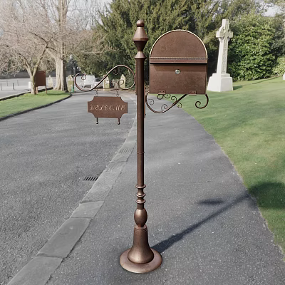 Public Mailbox And Reserve Signpost Along Road With Green Grass And Trees 3d model