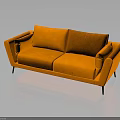 Modern Orange Sofa With Black Legs Smooth Surface And Reflection Design