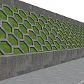 Modern Building Exterior Wall With Hexagonal Green Plant Pattern Concrete Base And Sidewalk 3d model