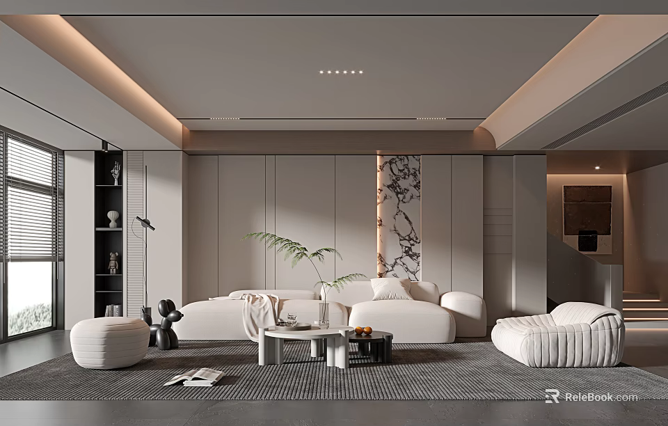 Modern Living Room Interior With Sofa Artwork And Plants 3d model