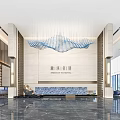 Modern Sales Office Lobby With Wave Like Chandelier Marble Floor And Reception Desk