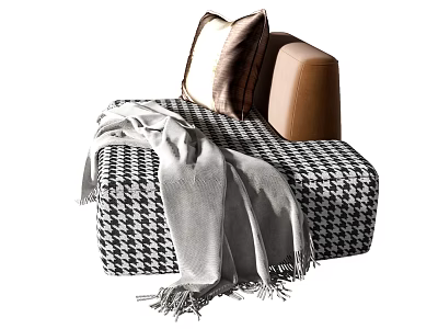 Modern Single Seater Sofa With Houndstooth Pattern Gray Blanket And Decorative Pillow 3d model