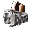 Modern Single Seater Sofa With Houndstooth Pattern Gray Blanket And Decorative Pillow 3d model