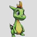 Cute Green Dragon Character with Yellow Belly Spiky Crown Big Blue Eyes and Friendly Expression