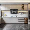 Modern Kitchen Interior Design With Cabinets Countertop Appliances And Tile Backsplash 3d model