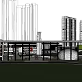 Modern Entrance Gate With White Columns Open Structure And Plaza Area