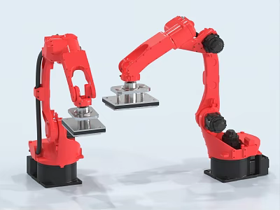 Red Industrial Robotic Arms with Suction Cups for Material Handling Operations 3d model