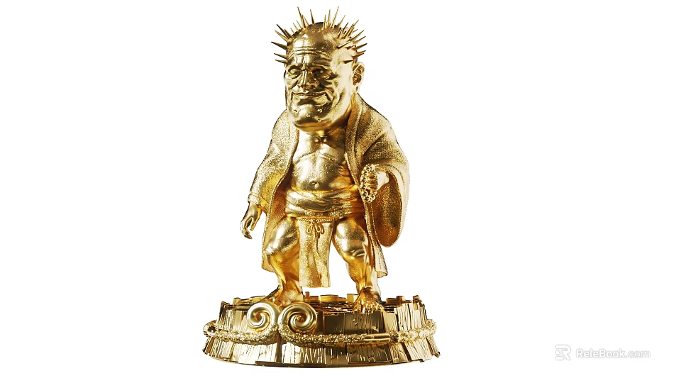Golden Sculpture Carving With Spiked Head Robe And Decorative Base 3d model 