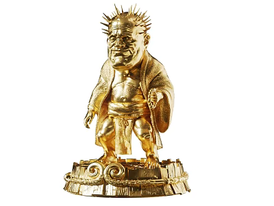 Golden Sculpture Carving With Spiked Head Robe And Decorative Base 3d model