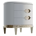 Modern Elegant White Nightstand With Three Drawers Gold Diamond Handles And Metal Legs