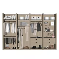 Modern Organized Wardrobe Interior With Storage Shelves Drawers Boxes Hanging Clothes And Shoes
